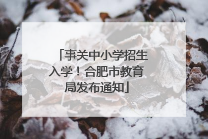 事关中小学招生入学！合肥市教育局发布通知